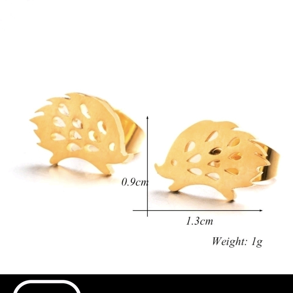 Earrings--18K Gold on Stainless Steel Hedgehog Posts - Picture 1 of 2